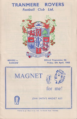 Tranmere Rovers v Barrow Match Programme 1966-04-08